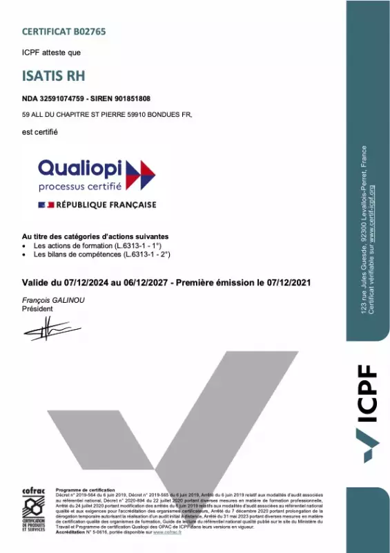 Certification Qualiopi a jour